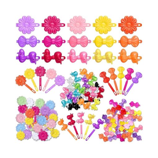 72 Pieces Self Hinge Hair Barrettes for Girls Plastic Hair Barrettes 80s 90s Hair Clip Pins Cartoon Hairpin Colorful Cute Hair Barrette Hair Clip for Toddler Girls ( Multicolor, Classic )