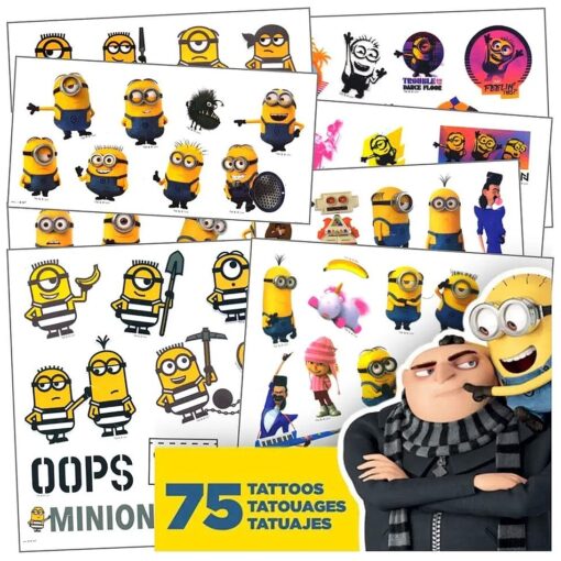 Despicable Me Tattoos - 75 Assorted Minions & Favorite Despicable Me 3 Characters Temporary Tattoos