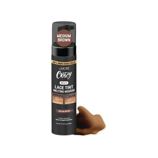 The MORE Crazy 3 in 1 Lace Tint Mousse 6.76 fl oz | Concealer Lace Wig Hair Wigs Toupees and Hair Pieces Lace Tint Styling Foaming Mousse Colored Edge Tamer ( 6.76 Fl Oz, Medium Brown )