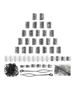 76PCS Viking Hair Beads for Men 's Accessories, Hair Jewelry Beard Beads for Hair Braids Dreadlocks Accessories, Metal Silver Clips Cuffs Coils Rings for Hair Braiding Beard Decoration for Girls Women