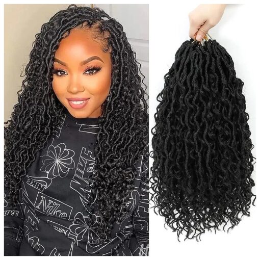 Goddess Locs Crochet Hair 7Packs New Goddess Faux Boho Locs Crochet Hair for Black Women River Locs Crochet Hair with Curly Ends ( 14inch ( pack of 7 ), 1B )