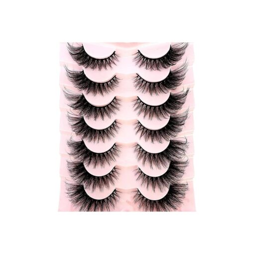 HBZGTLAD 7Pairs Segmented Half Lashes manga Lashes 3D Clear Band Lashes Natural Look Wispy Mink Lashes Fluffy Cat Eye Lashes Pack Fake Eyelashes ( 7pairs-A )