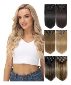 Yamel Remy Clip in Hair Extensions Human Hair 7Pcs 16 Clips Real Human Hair Extensions Clip Medium Brown