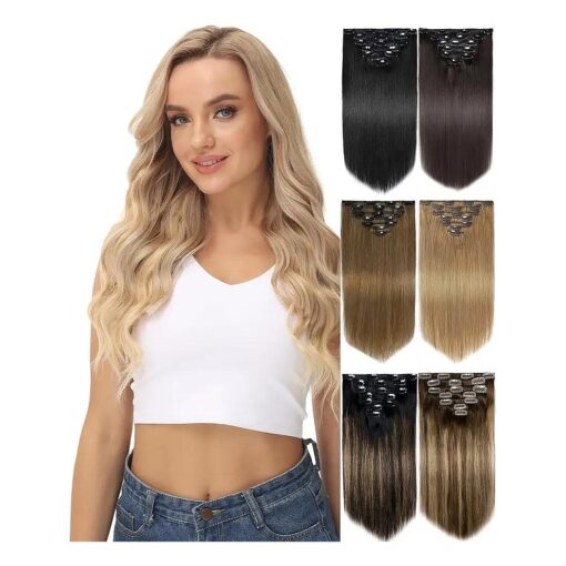 Yamel Remy Clip in Hair Extensions Human Hair 7Pcs 16 Clips Real Human Hair Extensions Clip Medium Brown