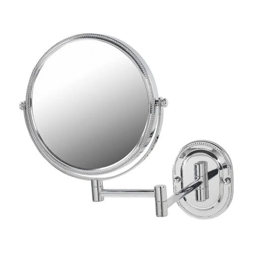 JERDON Two-Sided Wall-Mounted Makeup Mirror - Makeup Mirror with 7X Magnification & Wall-Mount Arm - 8-Inch Diameter Mirror with Chrome Finish Wall Mount - Model JP7507CB