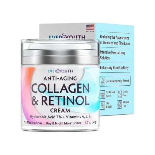 Collagen Retinol Face Moisturizer with Hyaluronic Acid, Moisturizer Face Cream, Made in USA, Day & Night Cream for Women, Anti Wrinkle Cream for Face, Daily Facial Moisturizer, 1.7oz