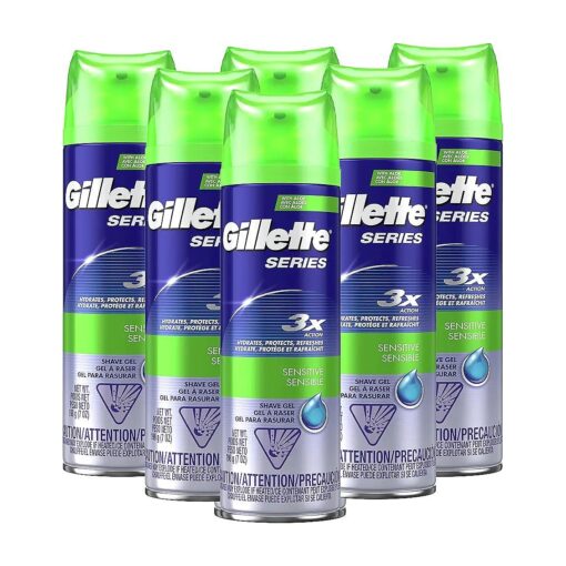 Gillette Series 3X Sensitive Shave Gel, Hydrates, Protects and Soothes Sensitive Skin, 7 Ounce ( Pack of 6 )