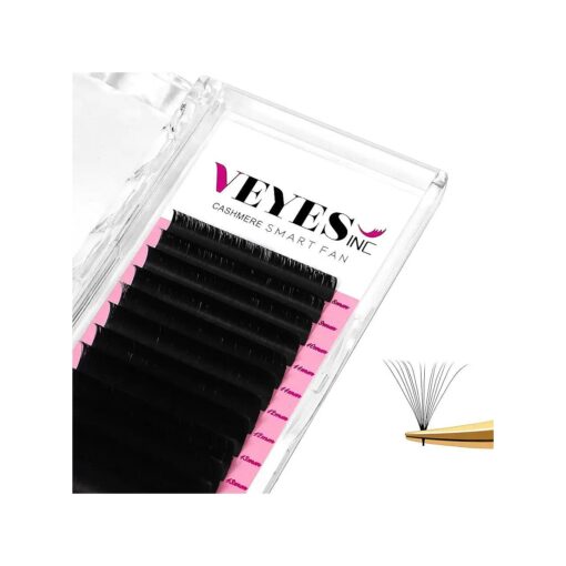 VEYES INC Cashmere Smart Fan Lash Extensions 0.03 0.05 0.07 C/CC/D Curl 8-20mm Mixed & Single Length, Super Matte Black Volume Lashes, Professional Supplies for Lash Techs ( 0.05 D 8-16mm )