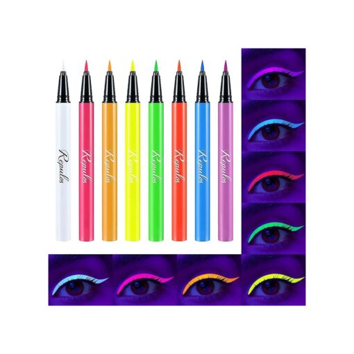 8 Colors Neon Liquid Eyeliner Set, Rainbow UV Glow Neon Makeup Graphic Eyeliners, High Pigmented, Waterproof Smudge-Proof and Long-Lasting Matte Colored Eye Makeup Gift Kit