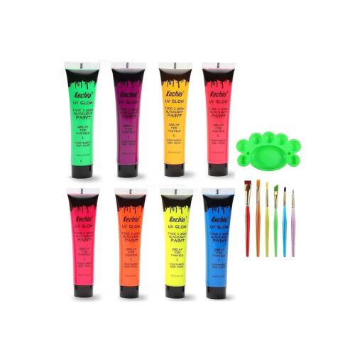 UV Glow Blacklight Face and Body Paint -8 Color 1OZ - Day or Night Stage Clubbing or Costume Makeup