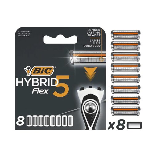 BIC Hybrid 5 Flex Men 's Razor Refills with 5 Moveable Nano-Tech Titanium Blades - Box of 8 Cartridges