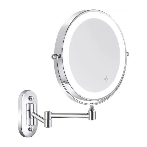 LED Lighted Wall Makeup Mirror of 8-Inch, 1X/7X-Magnification with Touch Switch, Adjustable Brightness, Rechargeable Battery ( Included ), Double Sided Mirror in Chrome Finish ( 8in,7X )