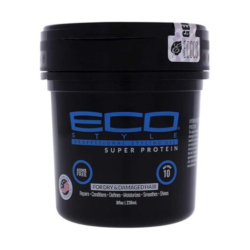 Eco Style ECOCO Gel Regular Super Protein Provides Gravity Defying Hold & Long Lasting Shine, Helps Maintain Healthy Hair, Perfect for Pin Ups & Twist for All Hair Types, Clean Scent, 8 Oz