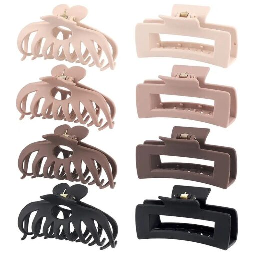 8 Pack 4.3 Inch Large Hair Clips, Neutral Color Hair Claw Clips for Women Thin Thick Curly Hair, Big Matte, Strong Hold jaw clip