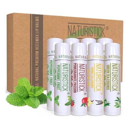 8-Pack Lip Balm Gift Set by Naturistick, Assorted Scents, 100 % Natural Ingredients, Best Beeswax Chapsticks for Dry, Chapped Lips, Made in USA for Men, Women and Children