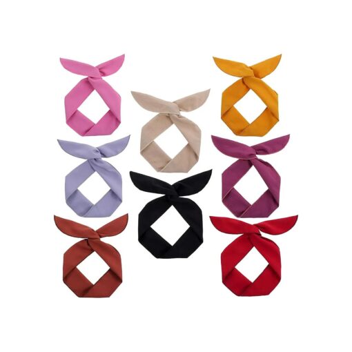 Solid Wire Headbands for Women Twist Bow Hairbands Fashion Bunny Ears Headwraps Hair Accessories for Workout Yoga Running Soccer Sports Pack of 8