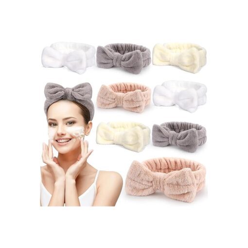 8 Pack Spa Headband for Women Makeup Headband Facial Headbands Soft Coral Fleece Skincare Cosmetic Headband for Women Bow Hair Band Head Wraps for Washing Face Mask Shower Spa Gifts for Women