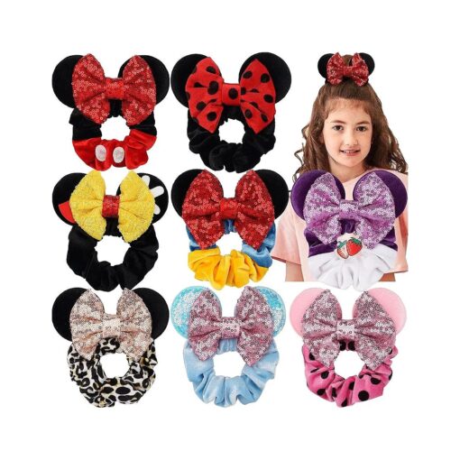 JOYOYO Mouse Ears Scrunchies, 8 Pack Sparkle Sequins Hair Bows Velvet Hair Scrunchies Hair Elastic Ties Minnie Mouse Hair Accessories for Girls Women Teens Kids