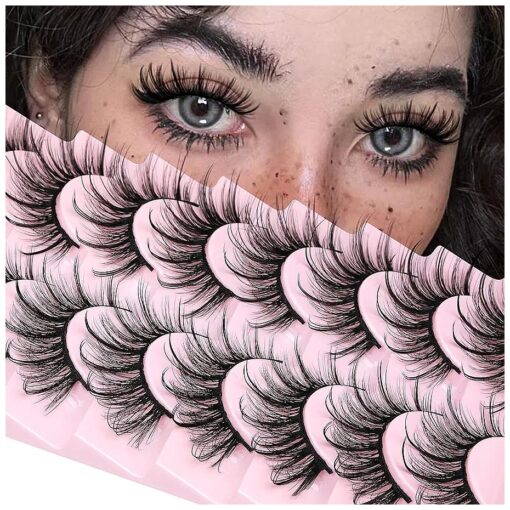 False Eyelashes Fluffy Faux Mink Lashes Wispy Fairy Cat Eye Lashes Spiky Strip Lashes Extension Natural Volume Fake Lashes Pack by GVEFETIEE 8 Pairs Black