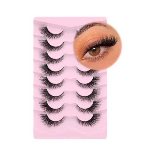 Fox Eye Lashes Wispy Eyelashes Natural Look Clear Band Lashes Fluffy Faux Mink Lashes Strip Natural False Lashes Pack by GVEFETIEE 8 Pairs