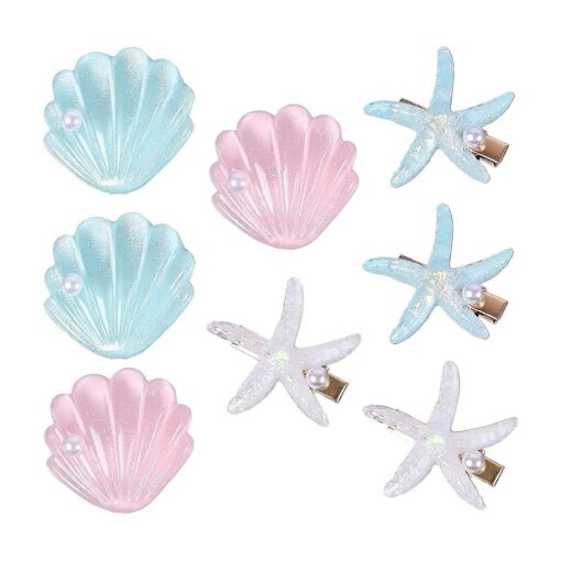 8 Pcs Starfish Hair Clip Sea Shell Hair Clip Princess Hair Clips Girl Hair Clips, Beach Hair Accessories Mermaid Costume Accessories for Women Girls Kids