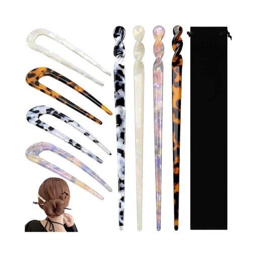 8 Pieces Acetate Hair Pins Sticks U-Shaped Straight Chopsticks Hairpin Hair Styling Accessories, Vintage Hair Pin Fork Hair Clips for Girls Women Updos Buns ( Type A )