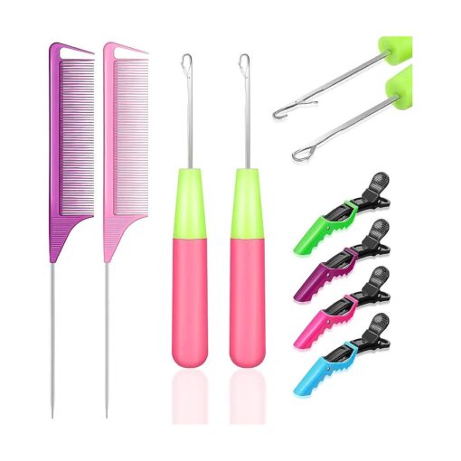 8 Pieces Latch Hook Crochet Needle Comb Hair Clip Set Include 2 Pieces Plastic Crochet Needle 4 Pieces Alligator Hair Clip 2 Pieces Rat Tail Comb for Hair Tool Kits Braid Hair and Hair Extension