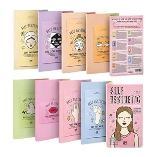 Self-Aesthetic Contents Mask Sheet Series 8-Piece Set | Beauty Kit Hair Mask Eye Patch Nose Strip Lip Patch Bubble Mask Hand Mask Foot Mask Spa Kit for Women Gift Set | Travel Skincare Set