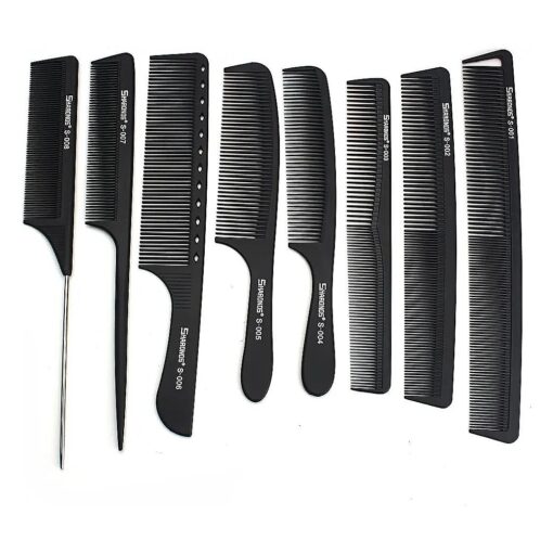 White/Black salon professional barber carbon comb heat-resistant anti-static hair comb set of 8 hairdressers preferred ... ( Black )