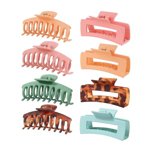 Hair Claw Clips, Bqmte 8 Pcs 4.3" Large Hair Clips for Thick & Thin Hair, 2 Styles No Slip Matte Strong Hold 90 's Fashion Big Jaw Clips for Women and Girls ( Colorful Clips )