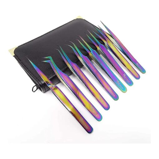 Set of 8 Piece Stainless Steel Multi Rainbow Color Eyelash ExtensionTweezers ( A2ZSCILAB )