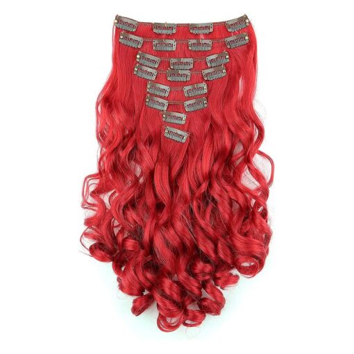 CAISHA XXL 18" 8 Pieces Set Clip In Extensions Hair Extension Hairpiece Voluminous Wavy Intense Red CES9-1