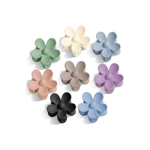 Tyfthui 8 Pieces Flower Hair Clips, Matte Daisy Hair Claw Clips for Women Thick Hair, 8 Colors Cute Hair Clips, Non Slip Strong Hold Clips for Women Thin Hair, Hair Accessories for Women Girls Gifts ( Color B )