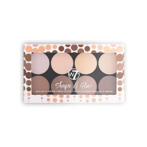 W7 Shape & Glow Highlight & Contour Powder Palette - Professional 8 Shade Face Makeup Palette