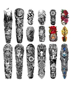 Extra Large waterproof Temporary Tattoos 8 Sheets Full Arm Fake Tattoos and 8 Sheets Half Arm Tattoo Stickers for Men and Women ( 22.83" X7.1" )