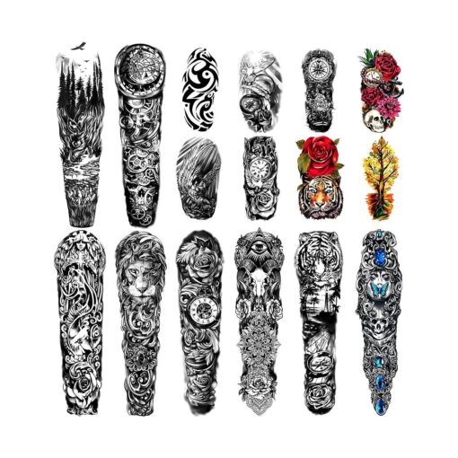 Extra Large waterproof Temporary Tattoos 8 Sheets Full Arm Fake Tattoos and 8 Sheets Half Arm Tattoo Stickers for Men and Women ( 22.83" X7.1" )