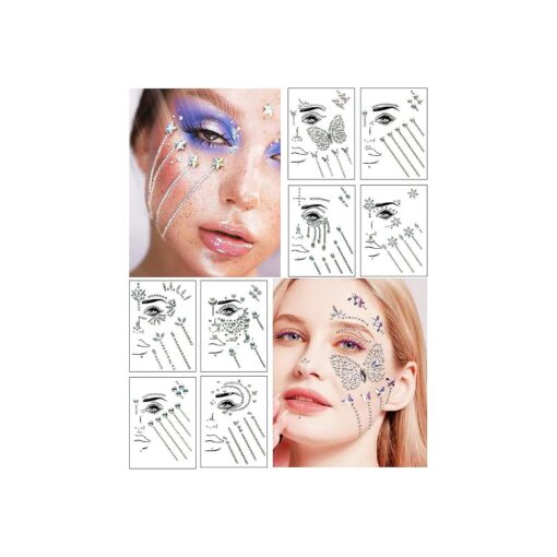 8 sets Mermaid Face Gems Glitter, Rhinestone Rave Festival Face Jewels, eyebrow sticker, Crystals Face Stickers, Halloween Eyes Face Body Tattoo Rhinestone Temporary Tattoos ...