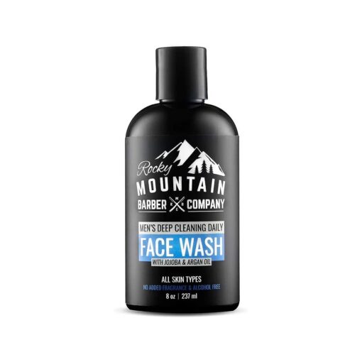 Rocky Mountain Barber Company Men 's Daily Face Wash - With Jojoba Oil, Argan Oil, Chamomile Floral Water and Aloe Vera - Unscented - 8 oz