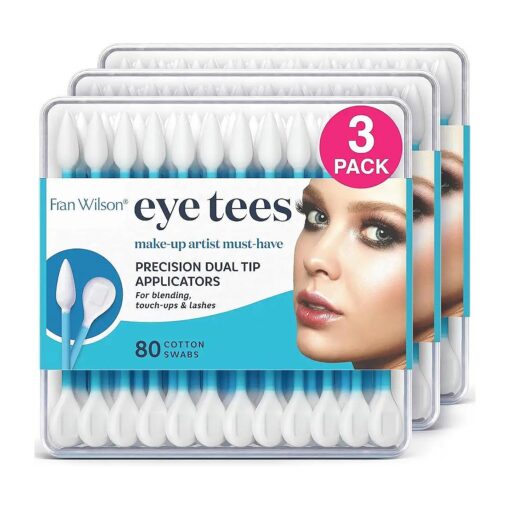 Fran Wilson EYE TEES COTTON TIPS 80 Count ( 3 PACK ) - Precision Makeup Applicator, Double-sided Swabs with Pointed and Rounded Ends for Perfect Blending, Effective Cleaning and Precise Touch-ups