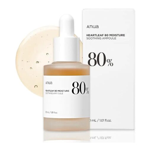 Anua Heartleaf 80 Soothing Ampoule 30ml / 1.01 fl.oz, I non-greasy, highly concentrated skin calm serum hydrating panthenol B5 calming treatment essence for combination, sensitive, normal skin, Korea