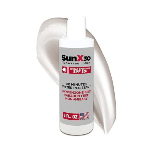 Sun X 30+ SPF Oil Free Sunscreen Lotion ( 8oz, Bottle ) - Free of Parabens, Oxybenzone, & White Cast Properties With Broad Spectrum ( UVA/UVB ) Protection - Water & Sweat Resistant For Up To 80 Minutes