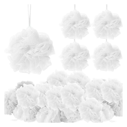 Chengu 80 Pcs Loofah Bulk Sponge Bath Sponges for Shower Bath Loofah Bulk Shower Pouf Shower Puff Wash Body Pouf Mesh Loofah Exfoliating Body Scrubber for Travel Baby Women Men, 20g ( White )