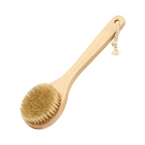 Dry Bath Body Brush Back Scrubber 9.84", Short Handle Natural Bristles Bath & Shower Brush with Anti-Slip Wooden Handle, Perfect for Exfoliating/Blood Circulation/Detox and Cellulite, etc .