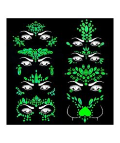 8Sets Glow in the Dark Face Gems Jewels Rave Noctilucent blacklight UV Body Stickers Luminous tattoos mermaid accessories pasties makeup for Women Halloween Festival