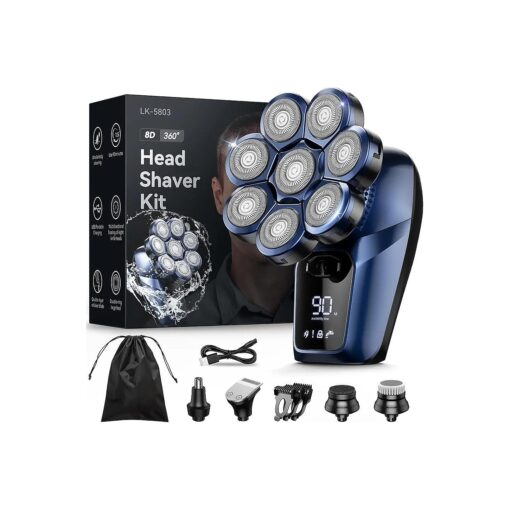 8D Head Shavers for Bald Men, Bazivve Upgraded Men 's Rotary Shaver with Nose Hair Trimmer, Waterproof Electric Razor Grooming Kit with LED Display, Cordless, Portable