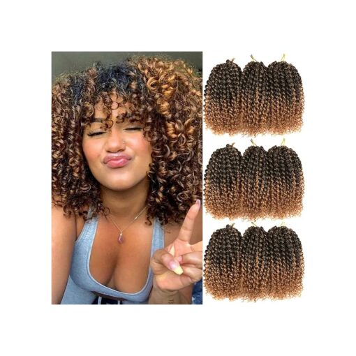 8 Inch Short Passion Twist Hair 9 Bundles Kinky Curly Crochet Hair Ombre Brown Blonde Crochet Braids Hair for Black Women ( 9 Bundles,1B/27 )