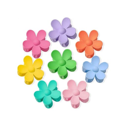 Flower Hair Claw Clips 8PCS Big Cute Hair Clips Large Jaw Clips For Women Girls Thick Hair Large Daisy Clips Matte Claw Clips Non Slip Strong Hold 8 Colors For Thin Hair