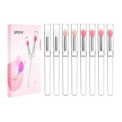 Silicone Lip Brush Lipstick Applicator Brushes with Cap, 8PCS Reusable Makeup Brushes, Lip Gloss Wands Cosmetic Tool Cream Applicator