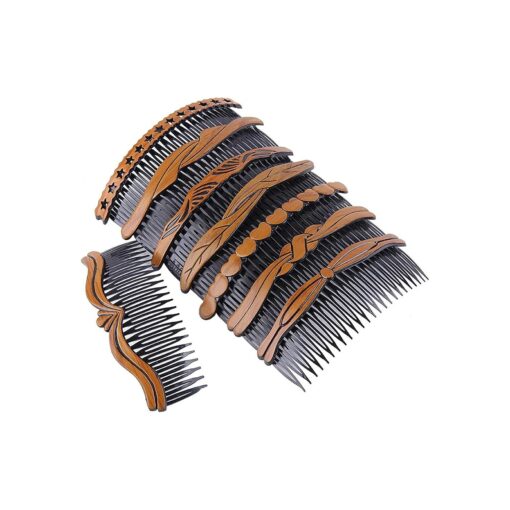 8Pcs Plastic Wood Grain Hollow Hair Side Combs Retro Hair Comb Pin Clips Headdress with Teeth for Lady Women Girls Hair Styling Accessories [ comb size ( L * W ) : 13.5x4.8cm/5.3x1.78inch ]