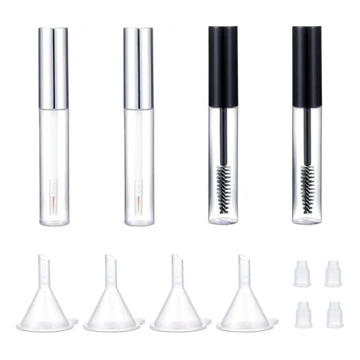 8ml Mascara Tube Empty and Wand Eyelash Cream Container Bottle 7ml Transparent Empty Mascara and Eyeliner Tubes with Rubber Inserts and Funnels Set for Castor Oil DIY Mascara ( Silver, Black )